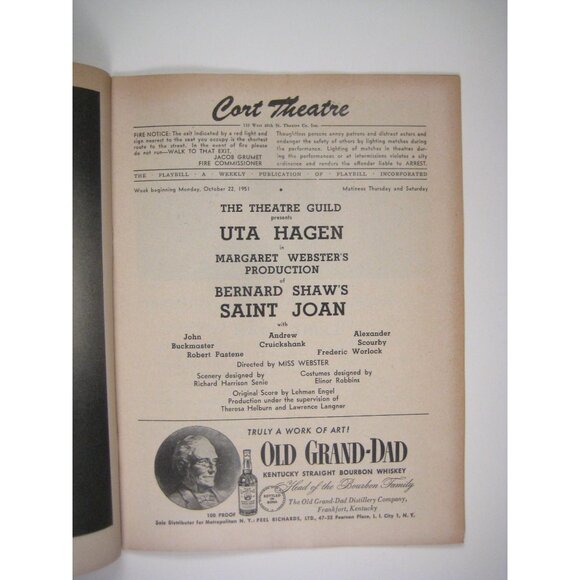 Saint Joan Playbill October 1951 Cort Theatre Uta Hagen Bernard Shaw Webster - Picture 2 of 6